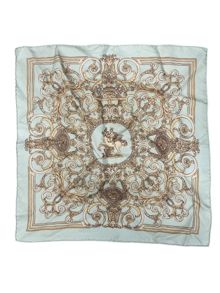 Hermes Les Tuileries Roulis Park Carre 40 Scarf Shawl Silk Mint Green Fine